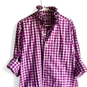 JCrew Ruffled Purple White Checked Button Up Shirt